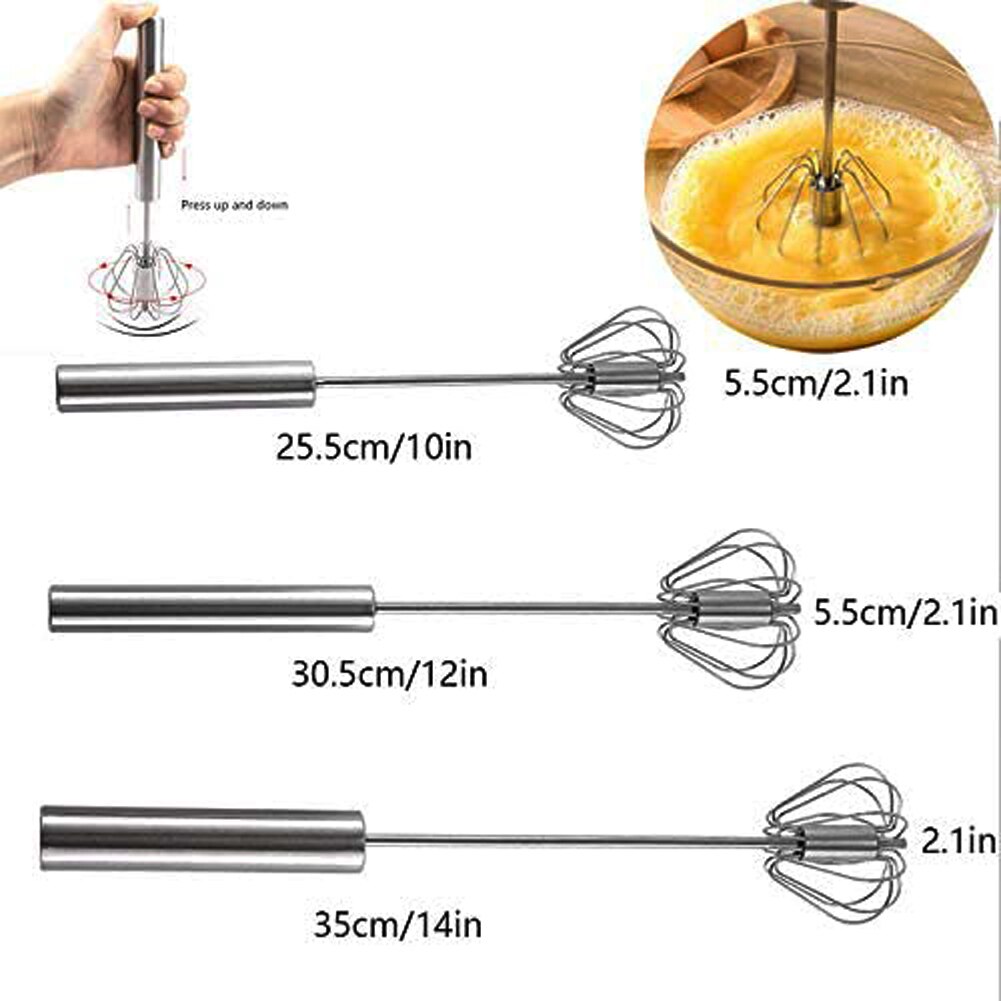 Household Semi-Automatic Whisk Rotation 304 Stainless Steel Hand-held Whisk Kitchen Tool