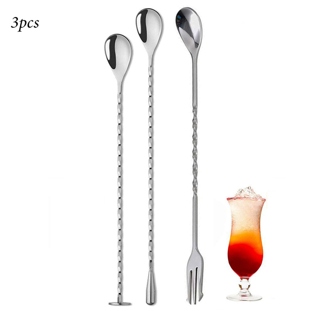 Barverktyg, rostfritt stålrörsverktyg, mixersked för cocktailrör, cocktailplockar, verktygssats för mojito-rör: Blå