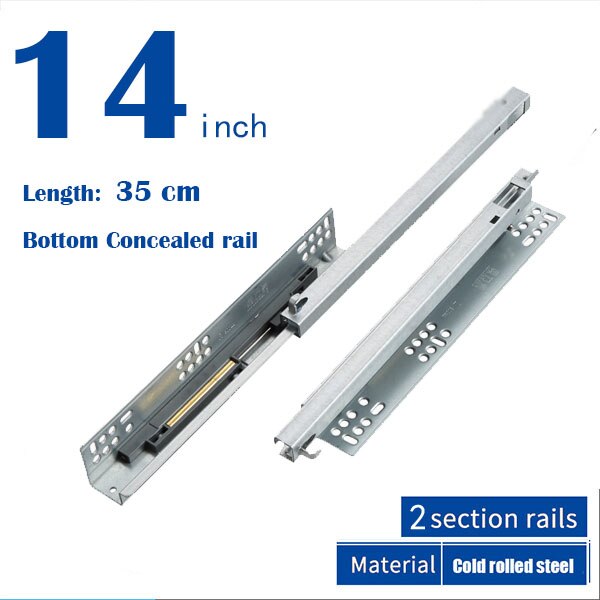 Rails coulissants de Support cachés pour meubles et tiroirs, Long en deux parties, à fermeture souple: 14inch