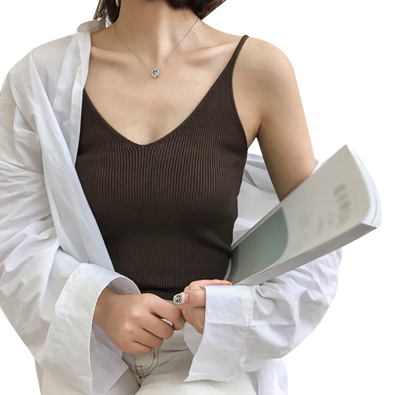 Women Retro V Neck Sleeveless Solid Knitted Tank Top: Z