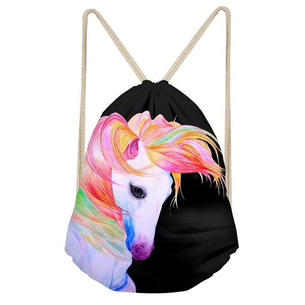 FORUDESIGNS Cool 3D Crazy Horse Print Woman Man Drawstrings Bags Beach Travel Sack Bags Casual Softback Student Backpack: CC6011Z3
