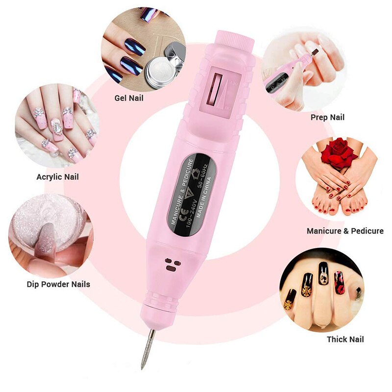 Electric Nail Drill Acrylic Nail Tools Portable Nail Drill File Kit Pen Shape Finger Toe Nail Care