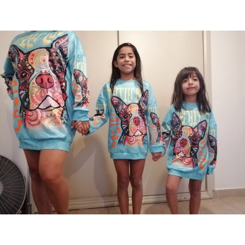 murmeln Tochter Sweatshirts Herbst Winter Familie Passenden Outfits Nette Hund drucken Langarm Familie Aussehen Passenden Kleidung