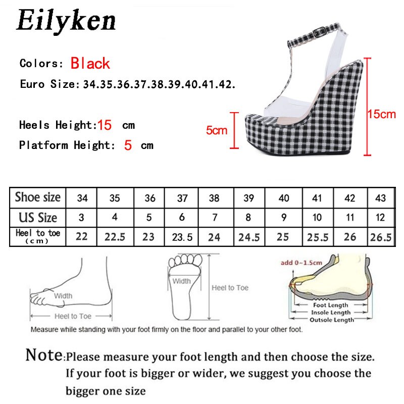 Eilyken Summer PVC Transparent Platform Wedges Gingham Sandals Women High Heels Female Summer Shoes