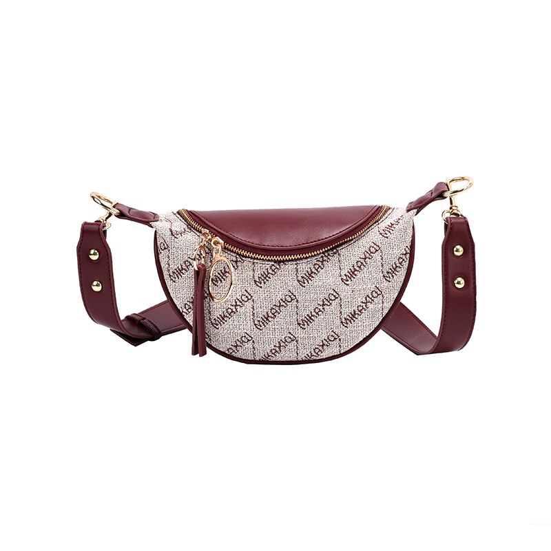 Canvas Shell-Shaped Small Square Bag Letter Chest Bag: Burgundy