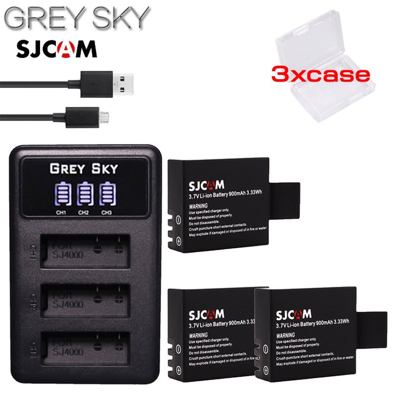 Batería de Cámara de Acción de 3,7 V, PG900mAh, para EKEN H9 H9R H3 H3R H8PRO H8R SJ4000 SJCAM SJ5000 M10 SJ5000X, baterías recargables: charger and 3battery
