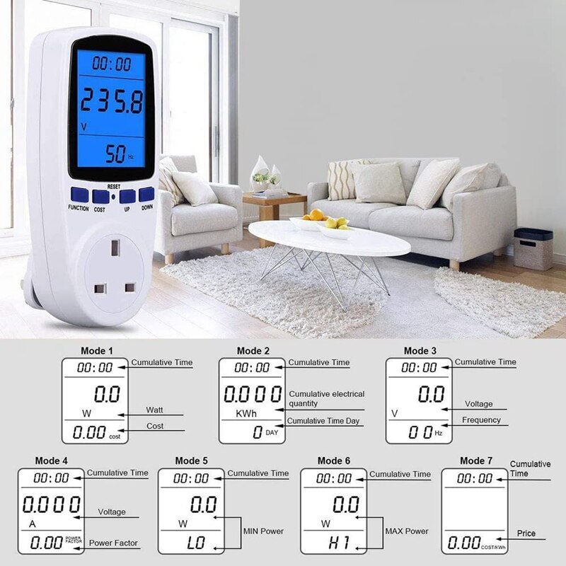 Power Meter Elektriciteit Usage Monitor, Met Backlight Lcd, Overbelasting Waarschuwing Watt Volt Amp Meter Voor Thuis