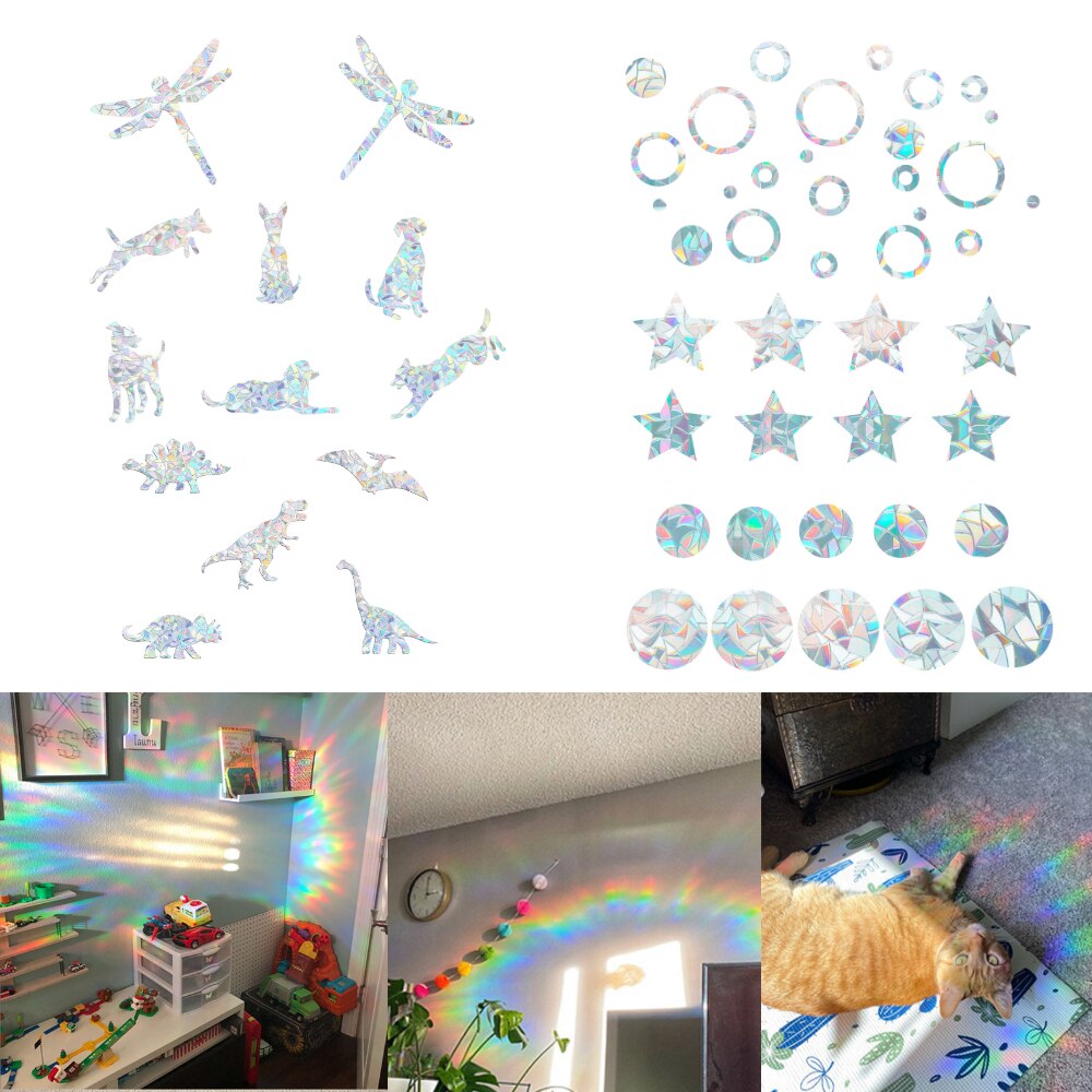 3D Rainbow Reflective Sticker Sun Catcher Moon Star Window Decal Rainbow Maker DIY Home Bedroom Living Room Office Decor