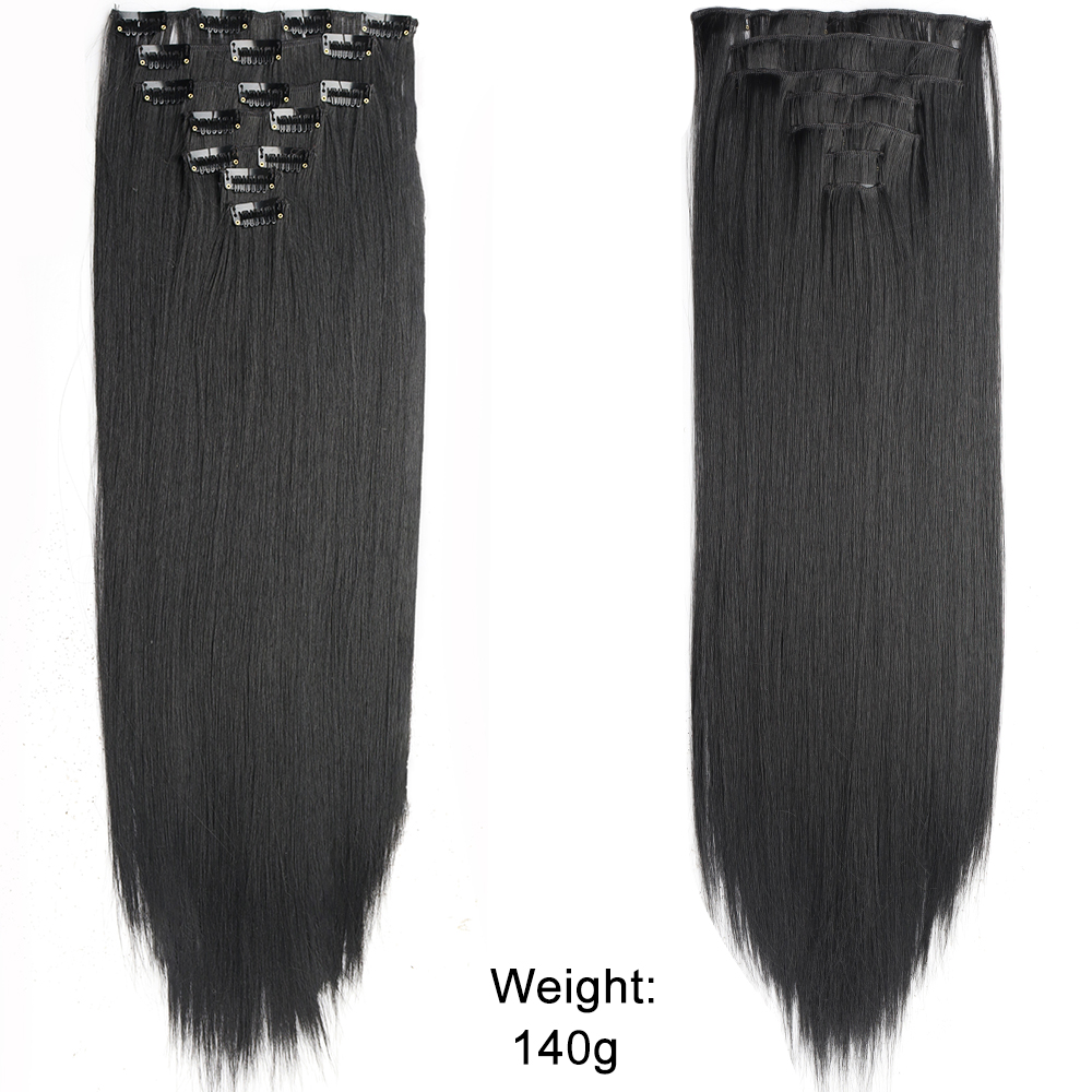 Grampo reto longo em extensões de cabelo 4 pçs/set sintético 22 ''preto marrom escuro cor mista fibra resistente ao calor