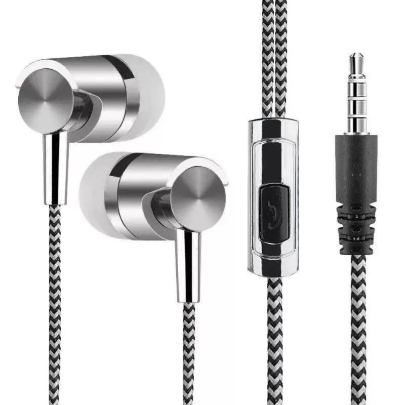 Auriculares con cable trenzado de cuerda de nailon de 3,5mm, auriculares deportivos con graves, auriculares estéreo con micrófono, control de volumen, auriculares de música