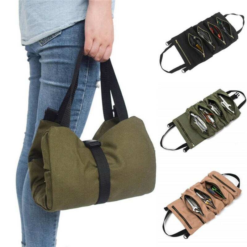 Canvas Roll Up Tools Pouch Bags Wrench Organizer Carrier Car Back Seat Storage Bags