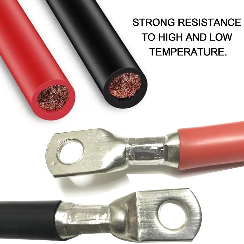 1Pair 50cm Wire Copper Negative Battery Ground Cable Terminal Kit 5AWG 100A Terminal Parts for RV ATV Car Boat Red Black Cables