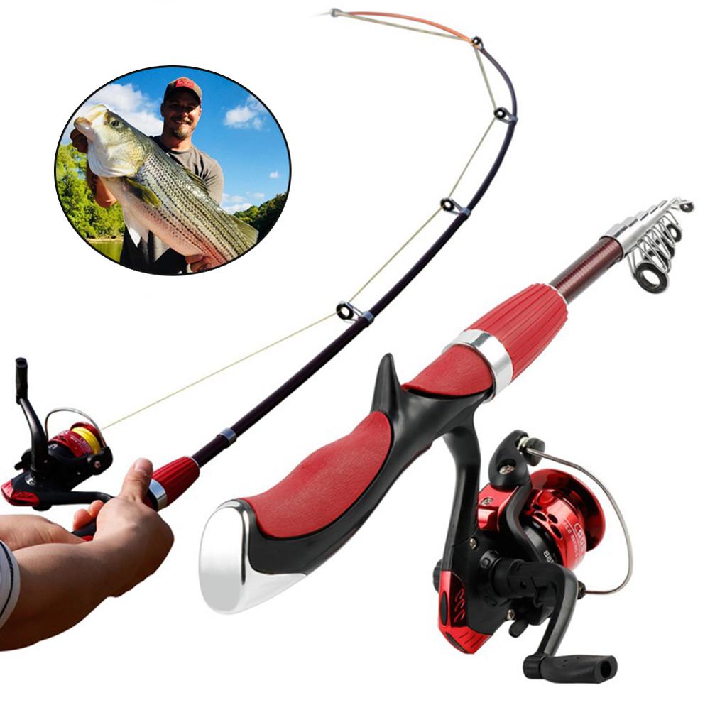 Cannes à pêche En Carbone Ultra Léger Tige avec Mini Moulinets De Pêche Ensemble Canne À Pêche et Moulinet Ensemble Coulée: Rouge