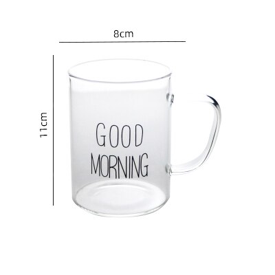 Letter Printed Transparent Glass Coffee Tea Drinks Dessert Breakfast Milk Cup Glass Mugs Handle Drinkware: handle Black