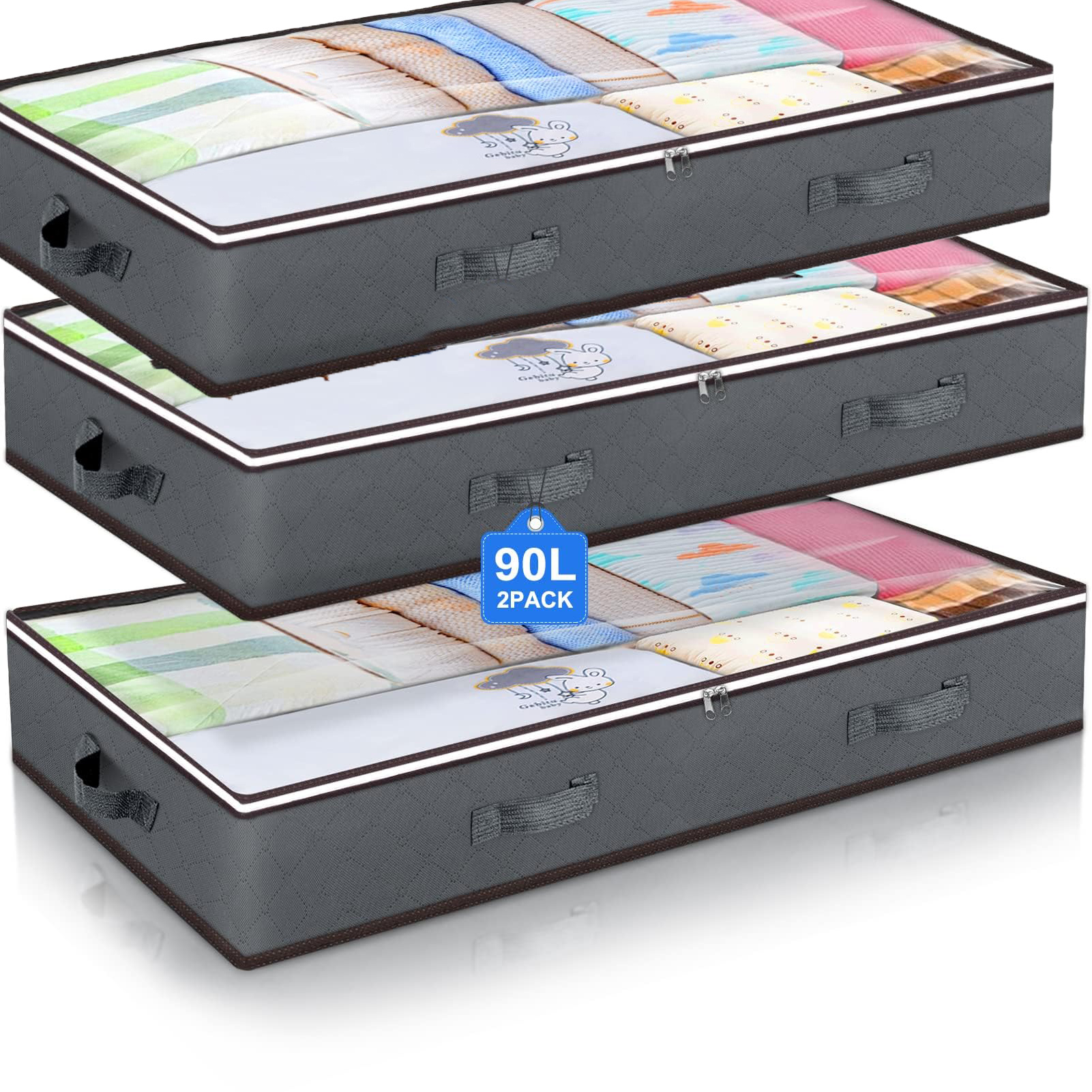 Conteneurs de rangement pliables sous le lit, avec fenêtre transparente, organisateurs de jouets sous le lit et sacs de rangement pour vêtements, bacs de rangement pour placard