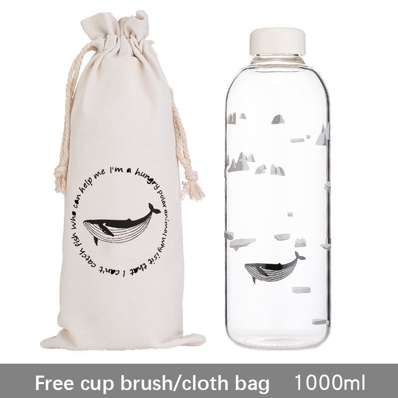 1000ml glazen waterflessen met filter, oceaan walvis zeehond met hoes, sportflessen, kampeerfles, tour drinkgerei borstel: Klein deksel 4