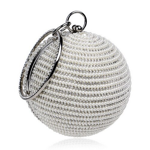 Single Polyester Wristlets Hasp Beading Versatile Circular Shaped Women Bead Clutch Bags Diamonds Party Bag Diamonds Evening Bag: YM1059silver