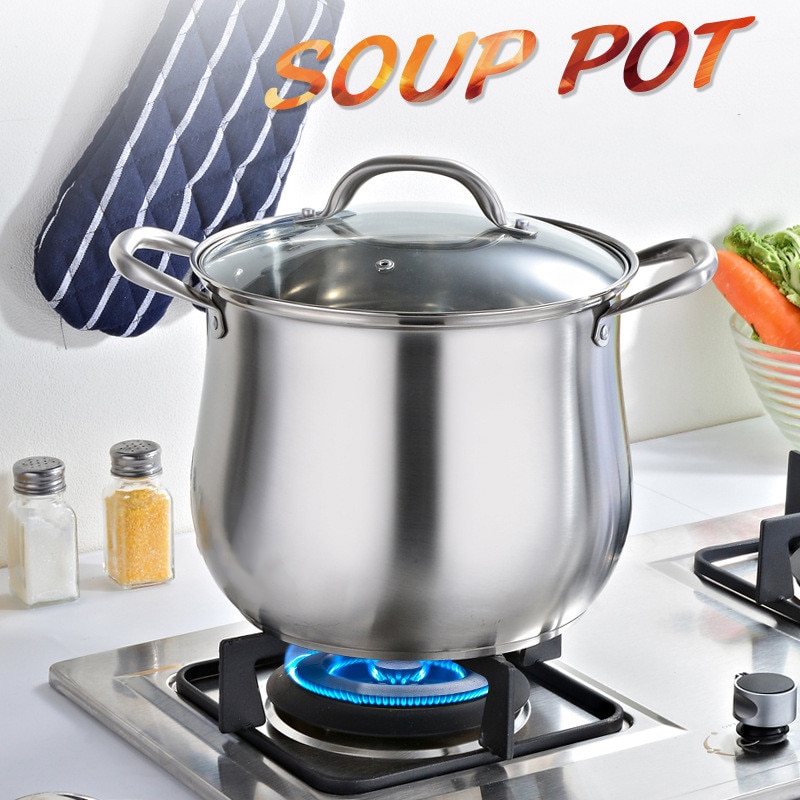 304 stainless steel soup pot stew overflow-proof double ear double bottom drum type extra-high multi-purpose pot kitchen tool