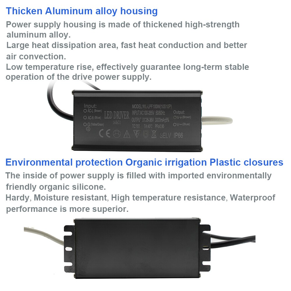 Aluminium IP66 70W LED Driver 3000mA AC 100-265V Power Supply Lighting Transformer Ballast for Spotlights / Street Outdoor lamp
