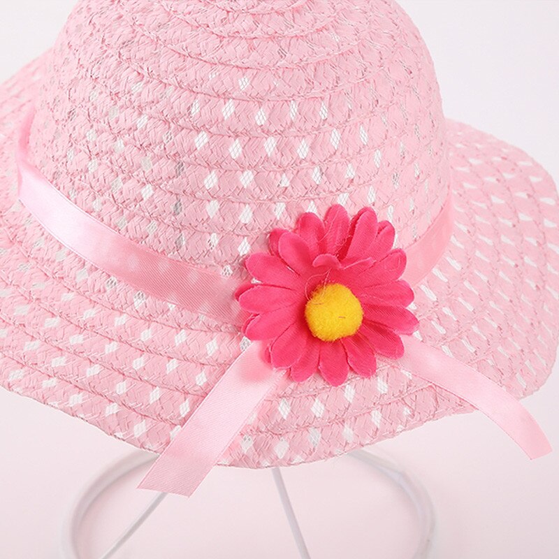 Boy Girl Child Straw Hats And Bag Set Summer Flowers Sun Hats For Kids Children Beach Hats Breathable Foldable Sunscreen Sun UV