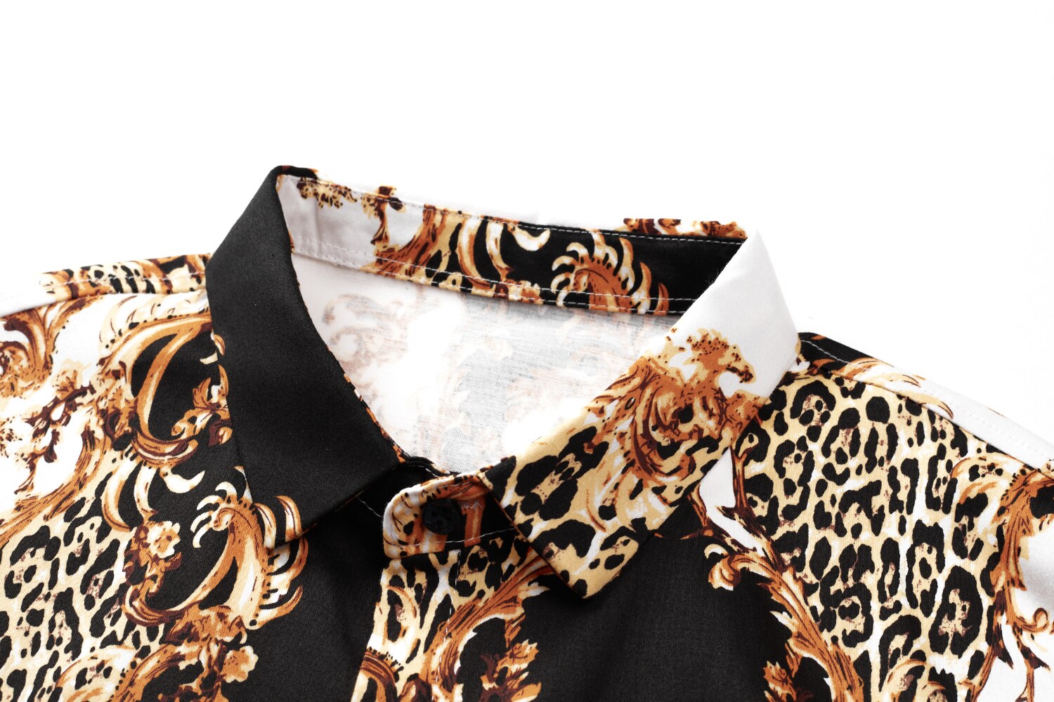 Luxury Vintage Leopard Pattern Shirt Men Slim Fit Big Size Long Sleeve Clothing Chemise Party Prom Stagewear Shirt Men