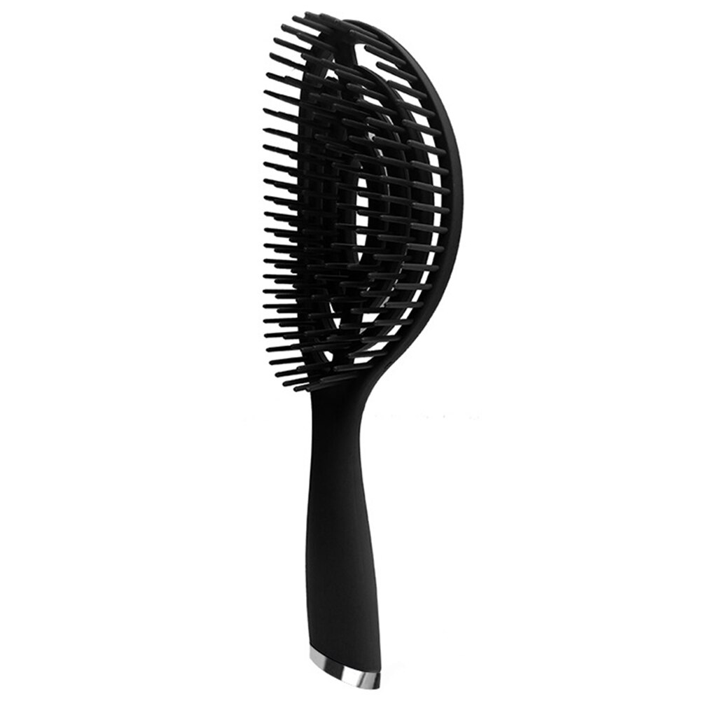 Vrouwen Haar Borstel Elliptische Hollow Out Vormige Kam Massage Hoofdhuid Grote Gebogen Plastic Kam Haarborstel Voor Kappers: Black
