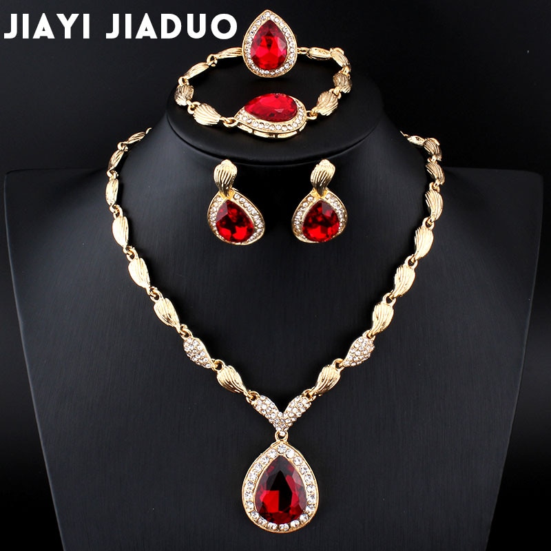 jiayijiaduo Wedding Jewelry Set African Gold-color jewel pendant Necklace women earrings bracelet ring clothing