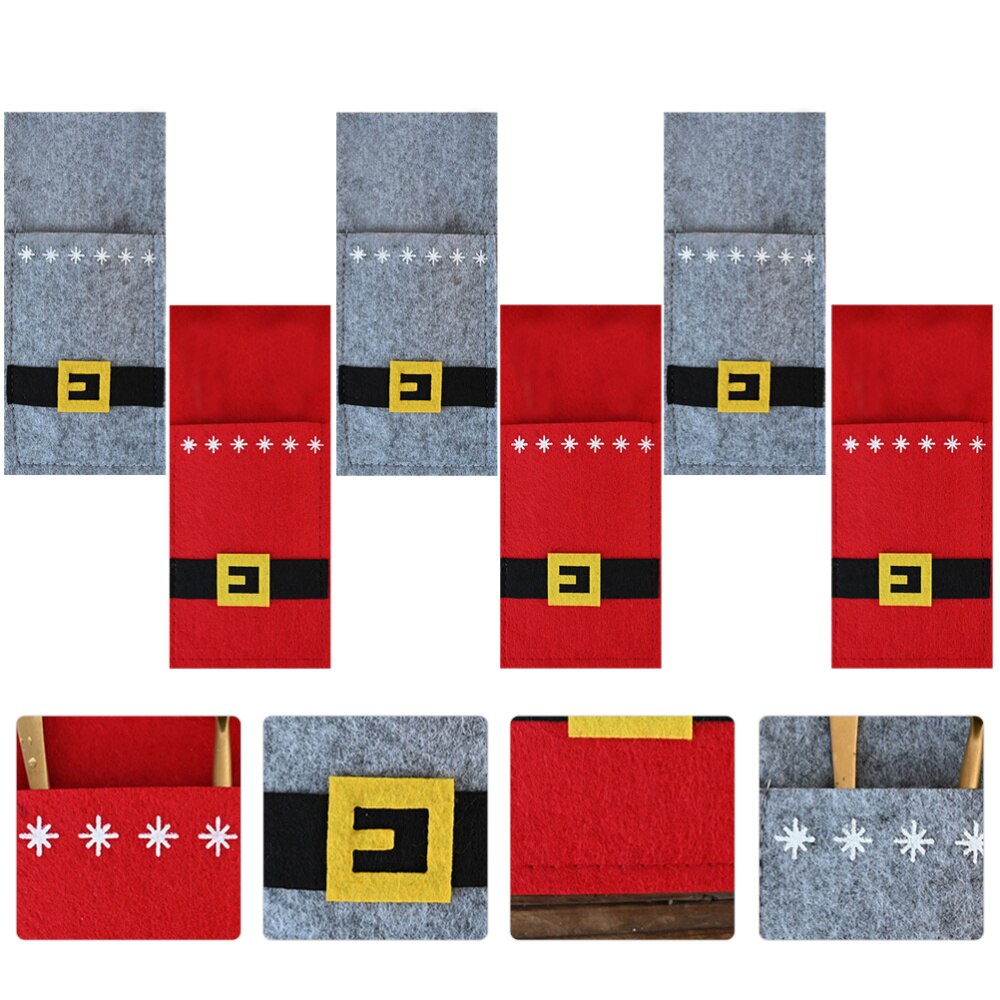 3 stuks kerst bestektas vorkhoes zilverwerktas bestekhouder (roodgrijs)