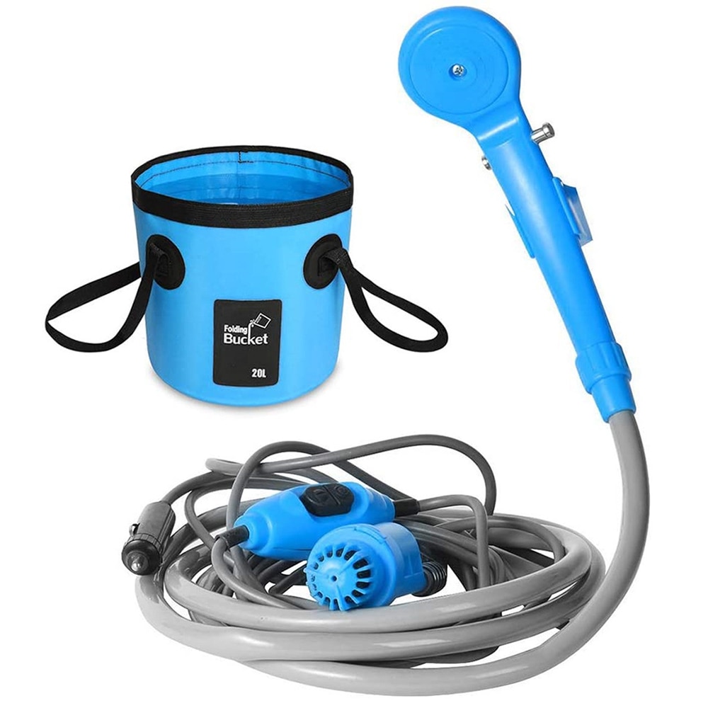 Campingdusch 12v elektrisk utomhusdusch hopfällbar hink -kit för resebiltvätt camping vandring blommande växter vattning