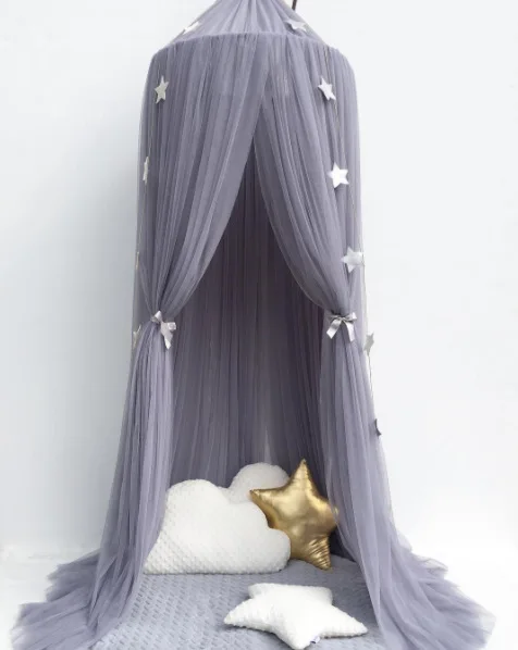Mosquito Net Hanging Tent Star Decoration Baby Bed Crib Canopy Tulle Curtains for Bedroom Play House Tent for Children Kids Room: WHITE