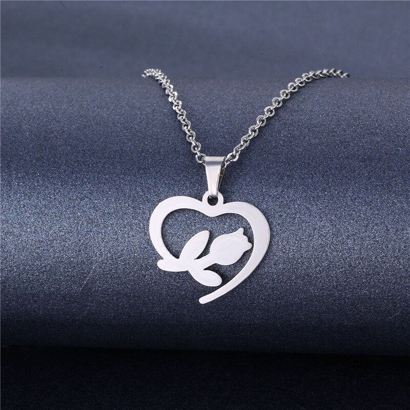 Zilveren Kleur Rvs Hart Mama Ketting Voor Vrouwen Rose Moon Dolfijn Kat Hanger Familie Vriendschap Sieraden: 1