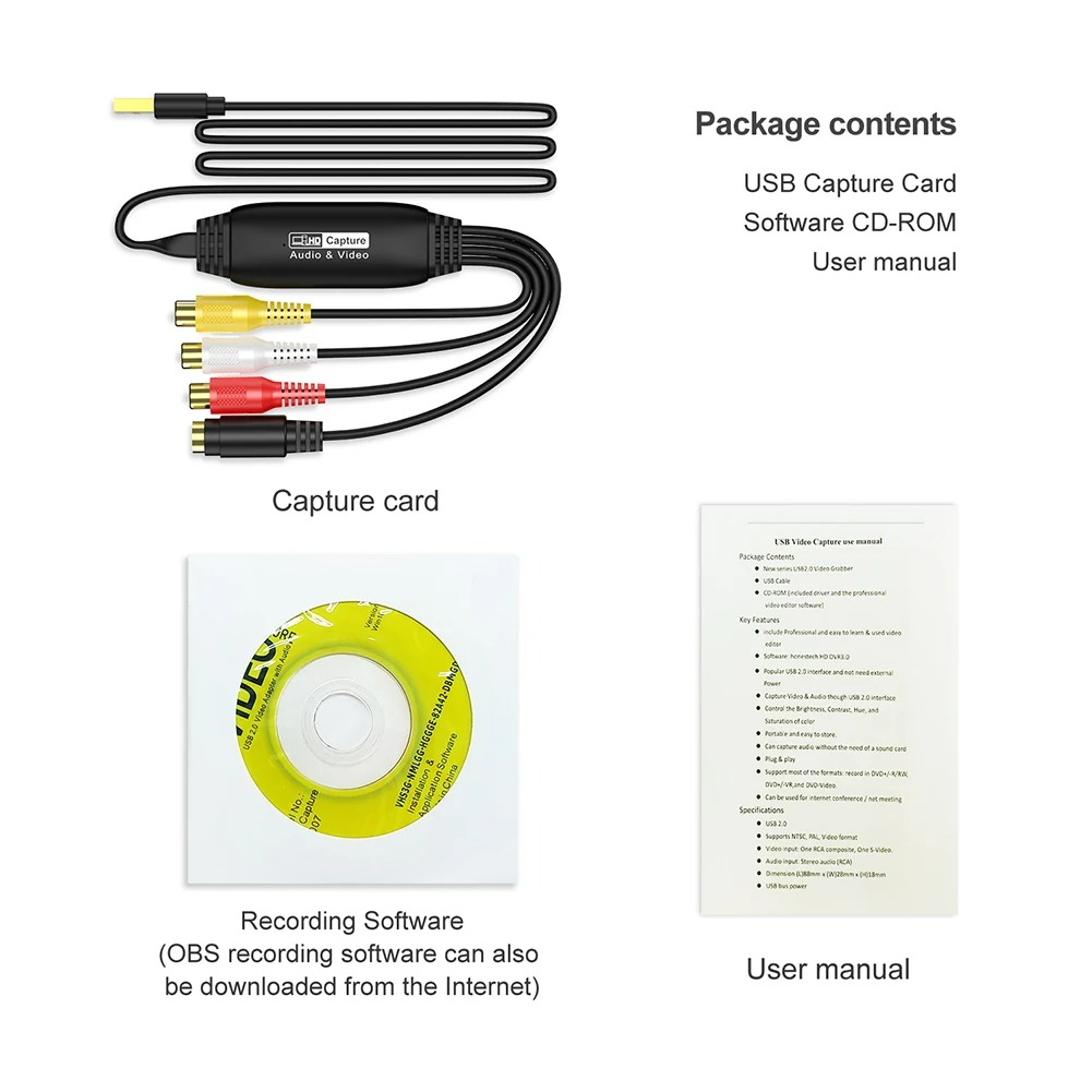 Tarjeta de captura de Audio y vídeo USB 2,0, adaptador convertidor analógico a Digital VHS Mini DV Hi8 DVD VCR para Windows, portátil, PC de escritorio