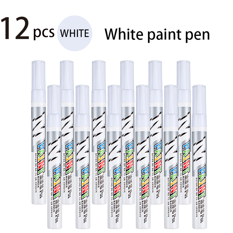 Color Waterproof Paint Marker Glass Plastic Ceramic Wood Metal Paper Car Paint Scratch Repair Pen Graffiti Tires Do Not Fade: 12 white pens