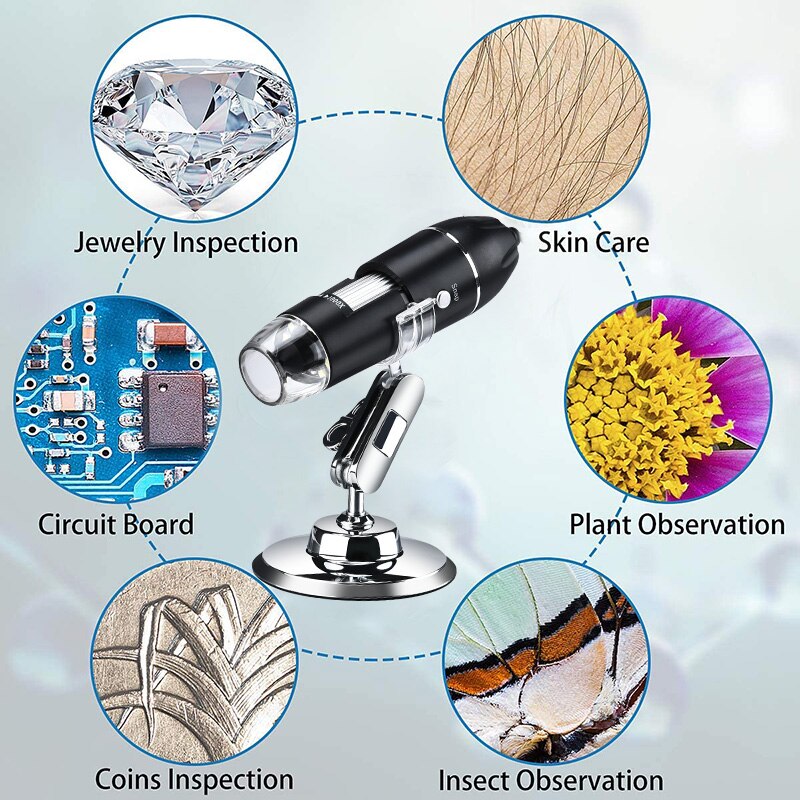 50-1600x USB Digital Microscope 8 LED Magnifier with Metal Stand 2MP 1080P Camera Endoscope For Phone PC Measurement Inspection