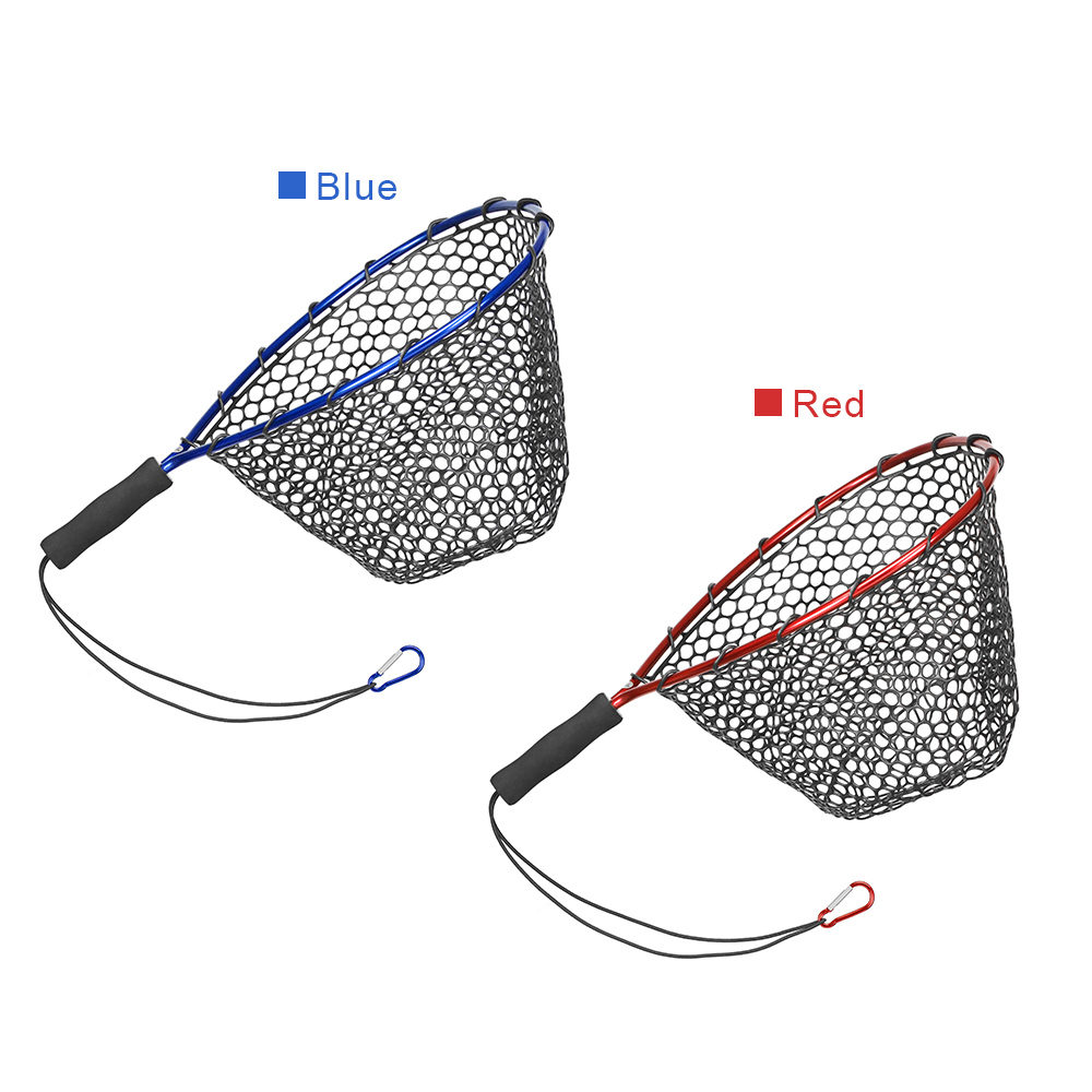 Fishing Net Fish Landing Net Aluminium Alloy Rod EVA Handle with Elastic Strap and Carabiner Accessories for Catching Fishes