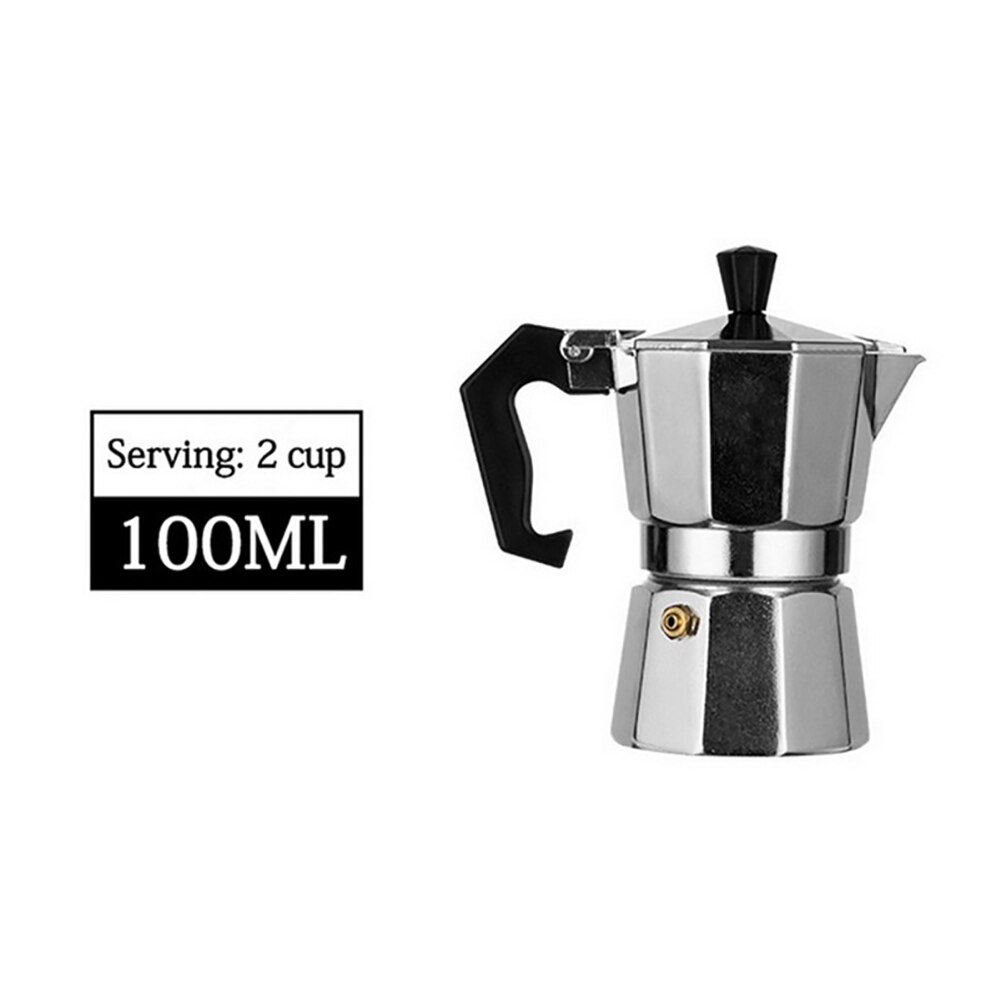 Aluminium Koffiezetapparaat Koffie Pot Moka Pot Geiser Koffie Makers Ketel Koffie Brouwer Latte Percolator Kachel Koffie Gereedschap: 100ML