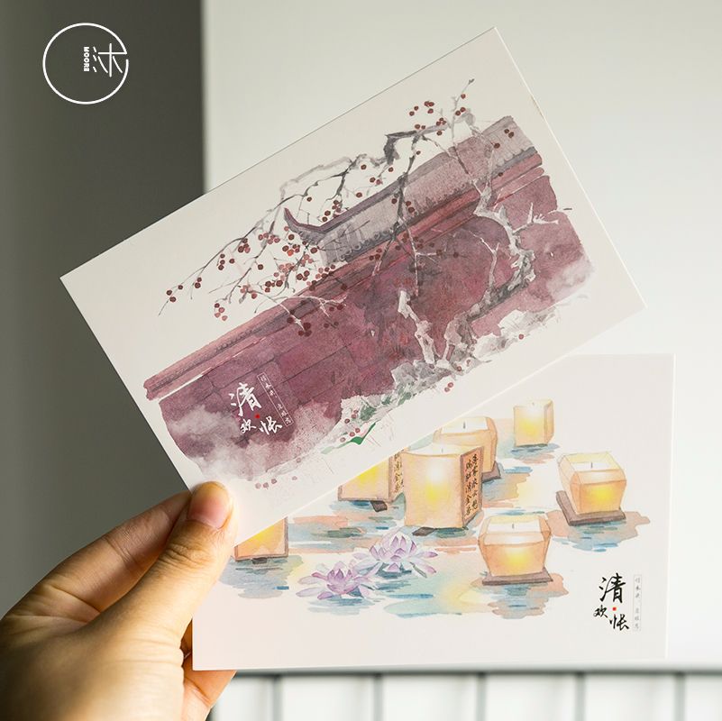 30Sheets/Set Chinese Watercolor Aesthetic Series Postcard/Greeting Card/Message Card/Birthday Letter Envelope Card