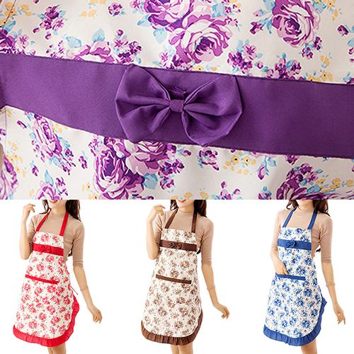 Delantal de tela Floral para mujer, para restaurante casa Cocina Barbacoa con bolsillo, babero de cintura