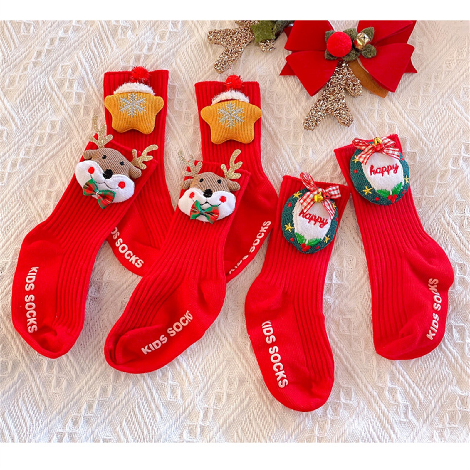 1 Paar Winter Baby Katoenen Sokken Kids Meisjes Jongens 3D Cartoon Sneeuwvlok Elanden Kerstman Kerst Beer Goedkope Stuff kleding