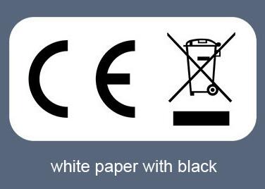 Etiqueta de cubo de basura CE estándar de la Unión Europea, logotipo de reciclaje WEEE, pegatina CE autoadhesiva transparente, 200 Uds.: Blanco