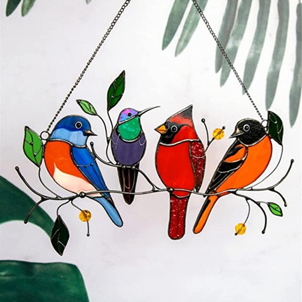 4 Birds/ 7 Birds Stained Glass Window Hangings Stained Glass Bird Ornaments Window Suncatcher for Home Decorations