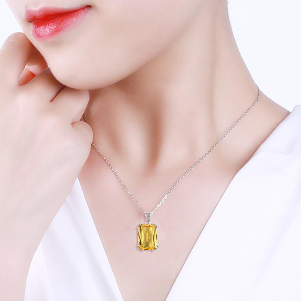 Szjinao Brand Real 925 Sterling Silver Pendant Necklace Women Citrine Pendants Necklace 925 Silver Fine Jewelry Genuin