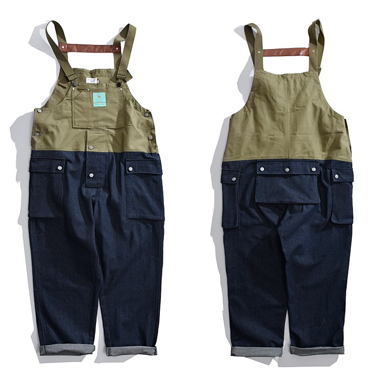 Kontrastsøm smæk overalls bukser herre safari cargo arbejdsbukser funktionelle flere lommer denim bukser overalls herre jeans: M / Militærgrøn