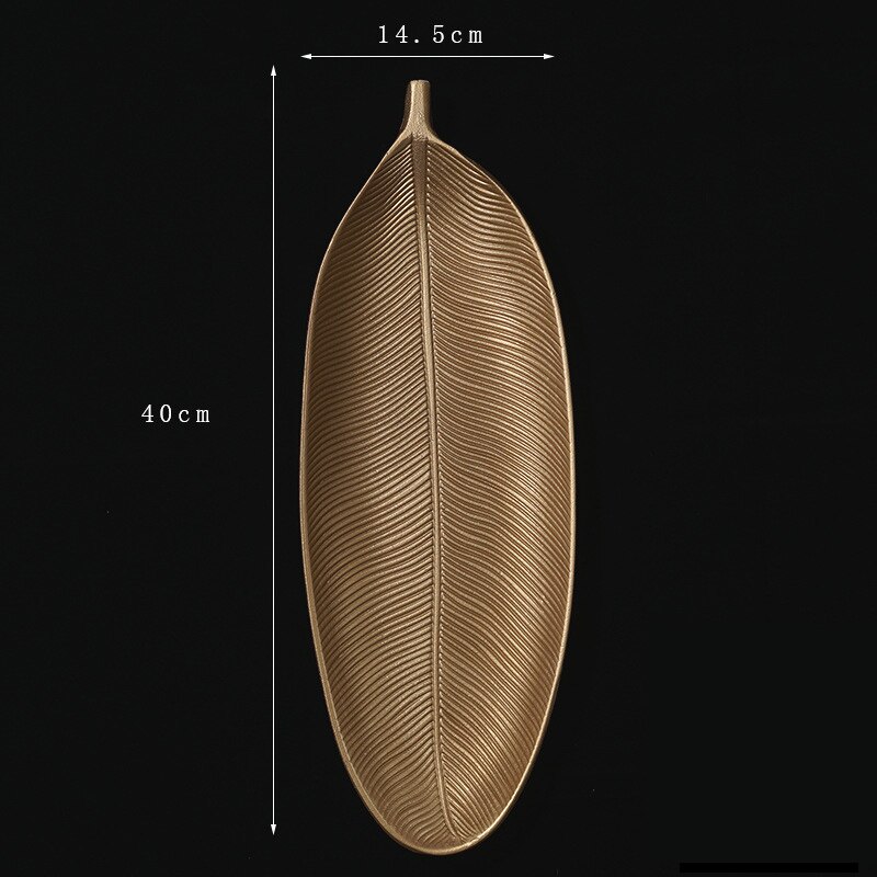 Bandeja decorativa nórdica con forma de hoja de piña dorada, bandeja para servir joyería, palé, plato para aperitivos, Decoración de mesa, organizador de almacenamiento: Leaf