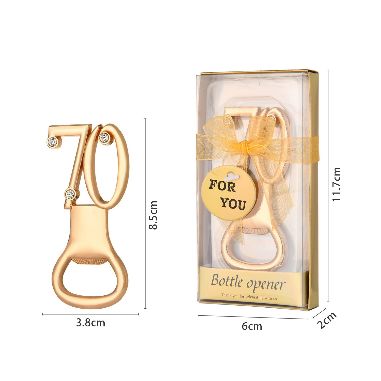 Goldener Geburtstags-Flaschenöffner für 30., 40., 50., 60., 70., 80. Geburtstag, Party, Hochzeitstag, Dekoration, Gastgeschenk, Gäste: Licht Grau