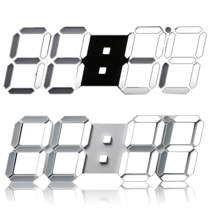 Stor modern digital led skelett väggklocka timer 24/12 3d, svart: Svart