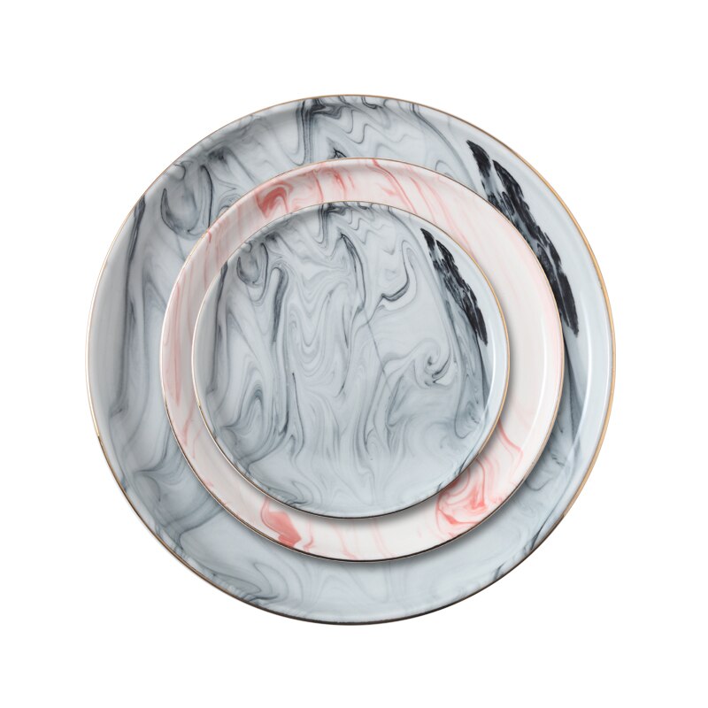 Nordic Phnom Penh Marbling Ceramic Plates Flat Tray cake Steak Plate Dinnerware Breakfast Plate Round dish tableware