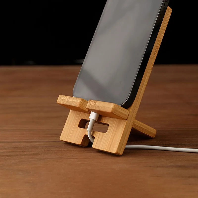 Desktop Bamboo Phone Holder Practical Wooden Smartphone Charging Stand Lazy Multi-functional Stand