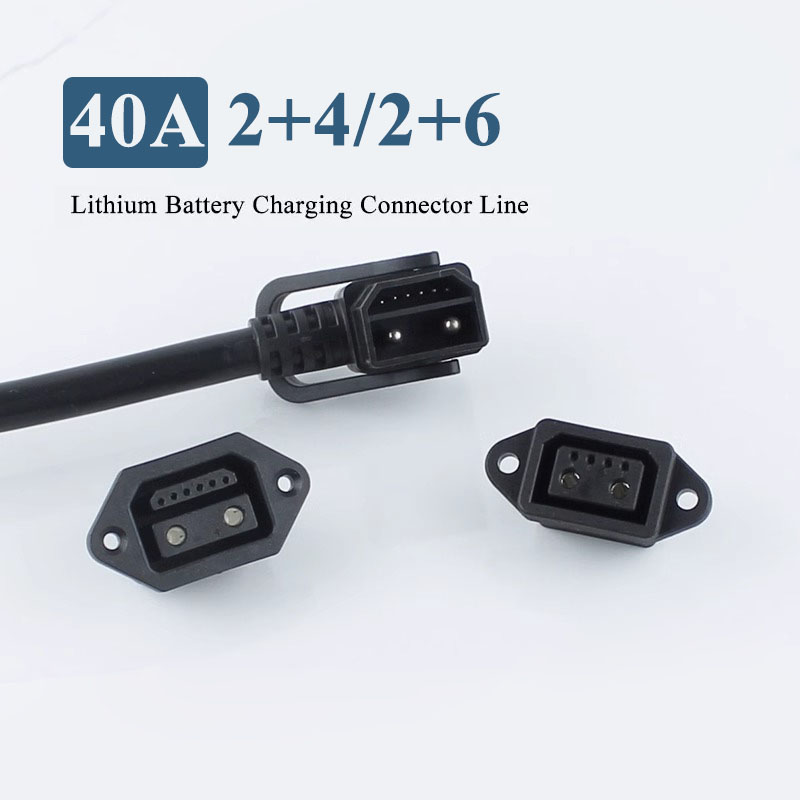 Câble de connecteur de charge de batterie au lithium pour véhicule électrique, prise de charge mâle et femelle, tête de batterie d'alimentation pour vélo électrique, 40A, 2 + 4, 2 + 6