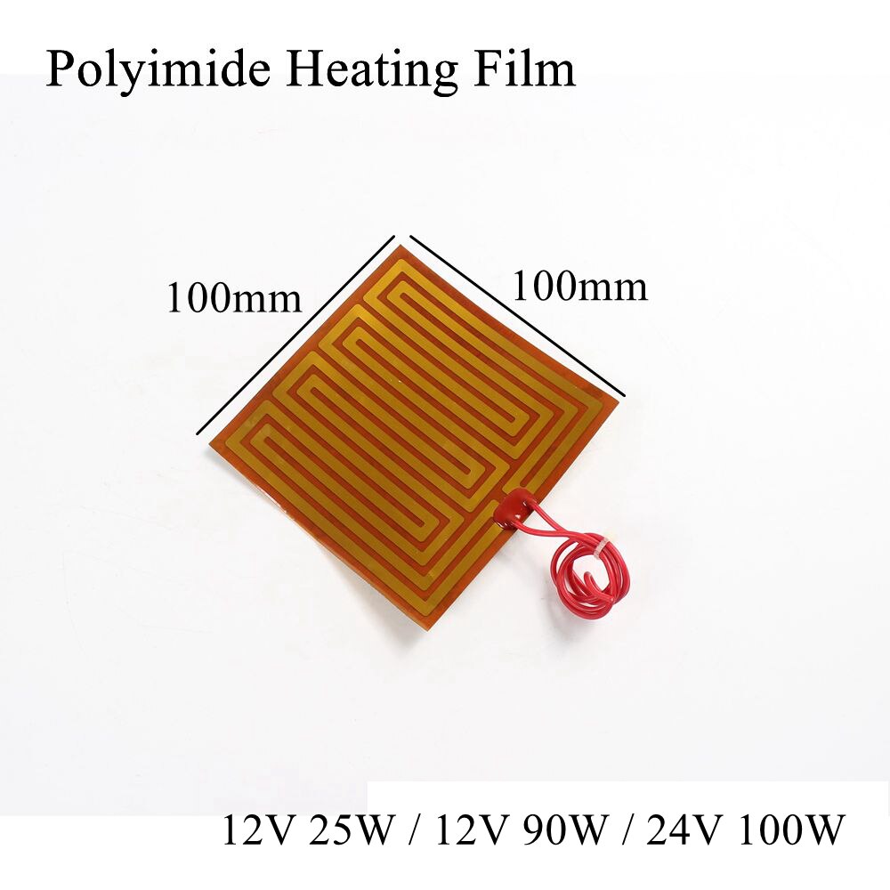 100x100mm 12V 25W 12V 90W 24V 100W Liczba Pi folia grzewcza płyta poliimidowa elektryczny podgrzewany płyta Podkładka mata Electrotherma elastyczna grzałka